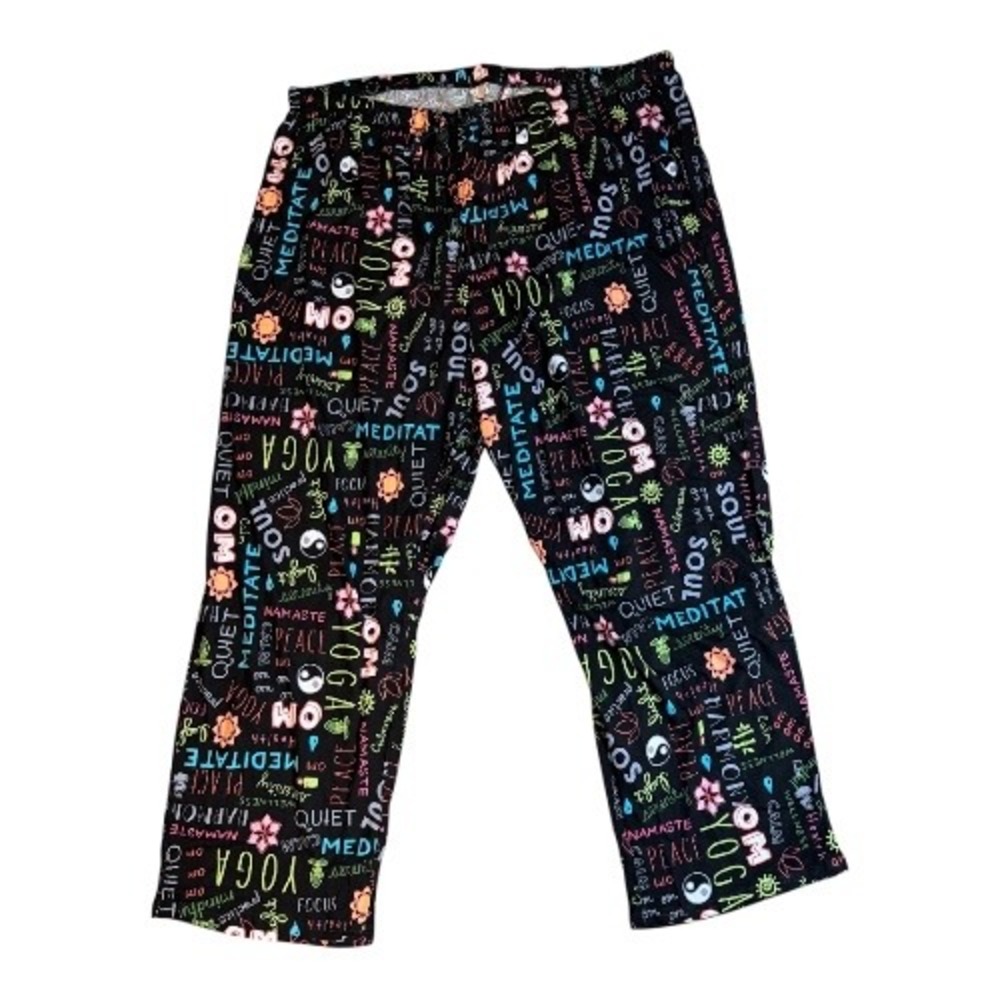 Avenue Women's Pajama Pants Size 22/24 Black Yoga Meditation Om Peace Soul Print